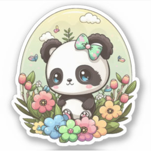 Adesivo Primavera Chibi Cute Panda Kawaii