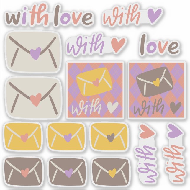 Adesivo Primavera Com Envelopes e Corações Cheios de Amor (Send your letters, cards, and notes to a pen pal with extra love with this sticker collection.)