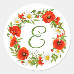 Adesivo Primavera Poppies Daisies Monograma Wreath