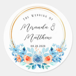 Adesivo Primavera Watercolor Blue Orange Florals Dourado C