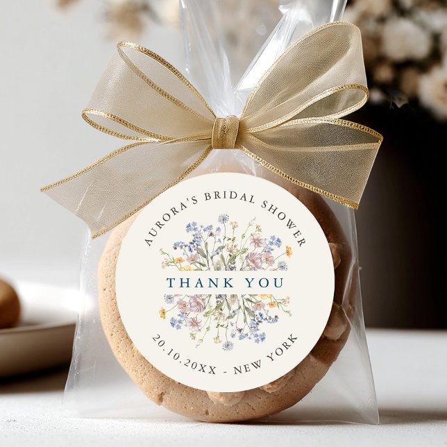 Adesivo Primavera Wildflower Meadow Chá de panela obrigado (Spring Wildflower Meadow Bridal shower thank you Classic Round Sticker)