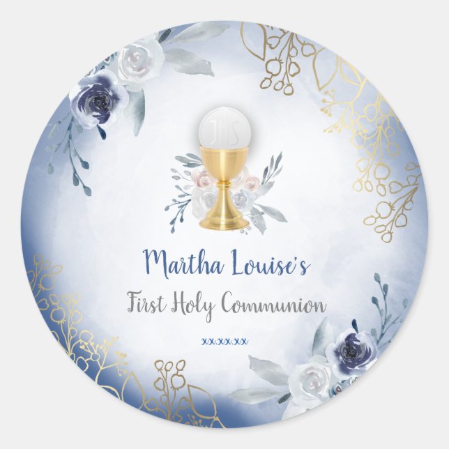 Adesivo primeira comuna de flores azuis (Frente)