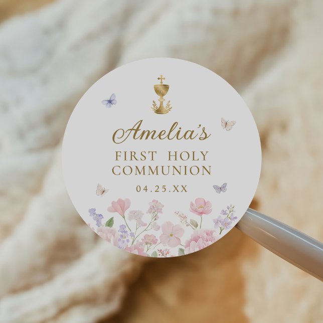 Adesivo Primeira Comunhão da Menina Floral Pastel (Criador carregado)