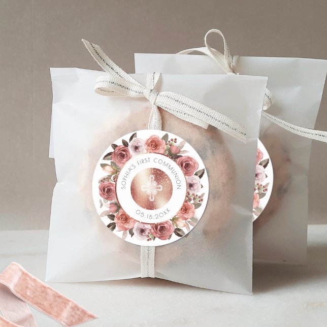 Adesivo Primeira Comunhão, Envelope Floral Selo/Favor (Criador carregado)