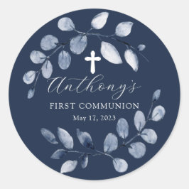 Adesivo Primeira Comunhão Folha Azul