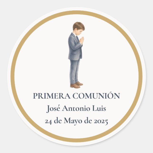 Adesivo Primeira Comunhão Menino Rezando (Frente)