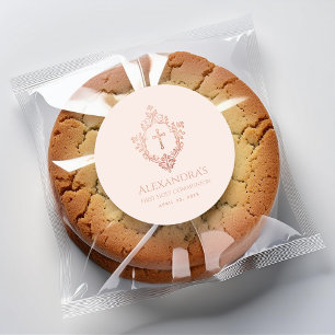 Adesivo Primeira Comunhão Rosa Bege Dourado Brasão Menina 