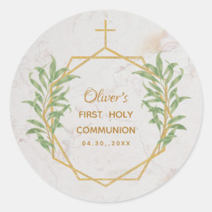 Adesivo Primeira Comunhão Verde Folhagem Botânico Geométri