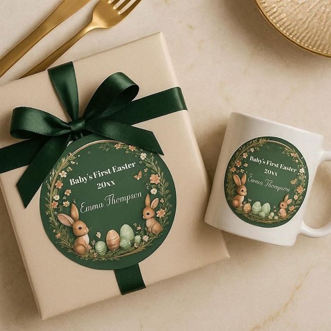 Adesivo Primeira Páscoa da Bebê Grinalda de Primavera Anim (Baby's First Easter Spring Wreath Woodland Animals Classic Round Sticker)