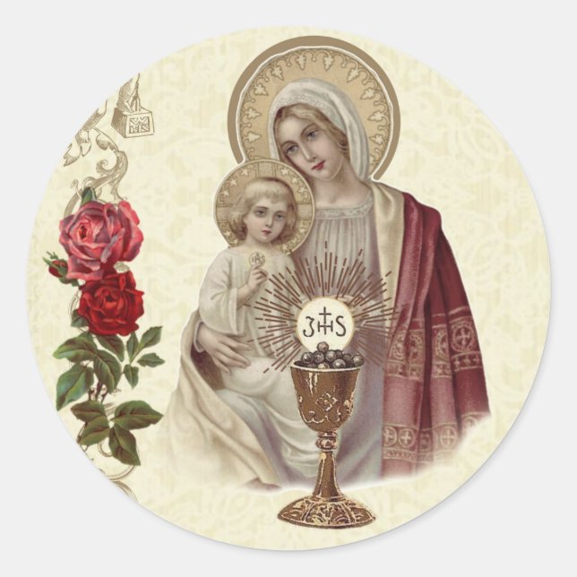Adesivo Primeira Sagrada Comunhão Virgem Maria Jesus (Frente)