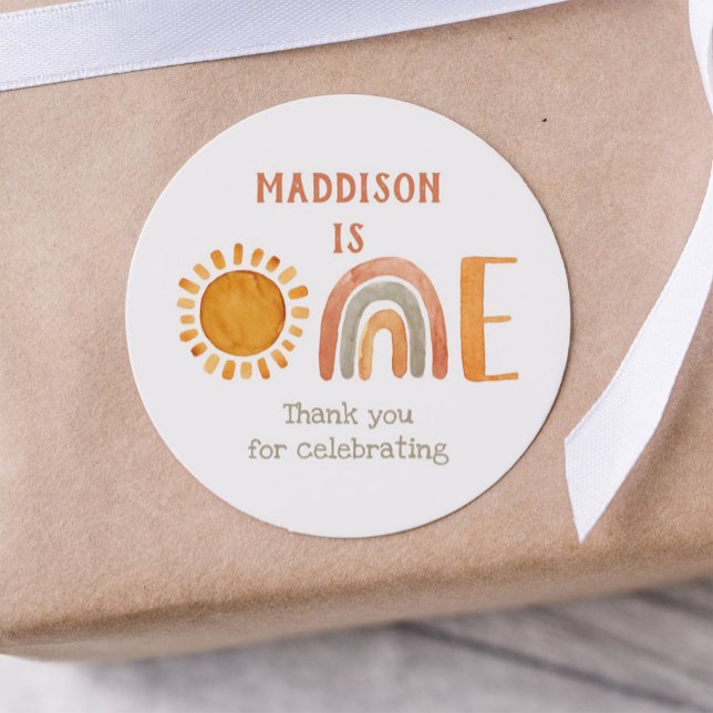 Adesivo Primeiro Aniversário Aquarela Boho Arco-íris e Sol (Criador carregado)