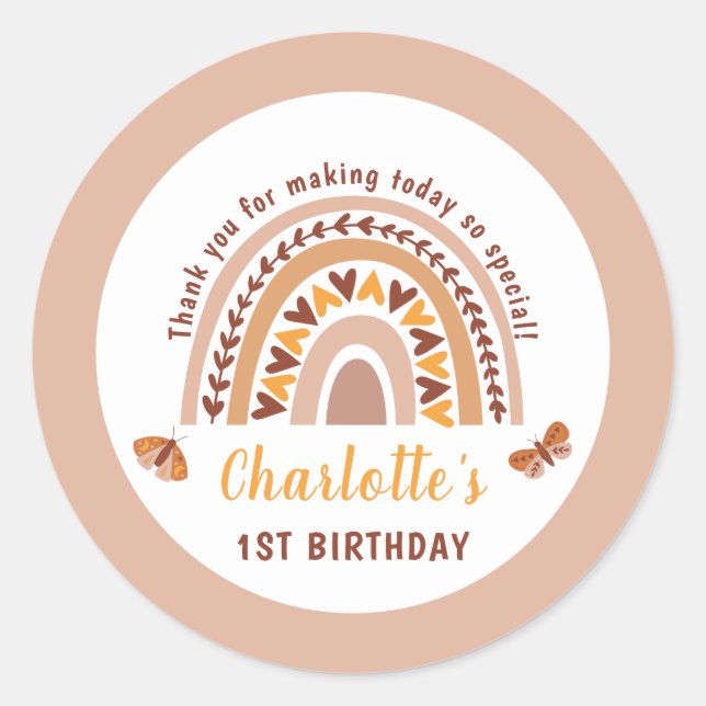 Adesivo Primeiro aniversario Arco-Íris Rosa Moderno - Obri (Frente)