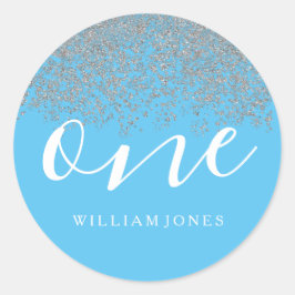 Adesivo Primeiro aniversario Azul do Silver Glitter Boys