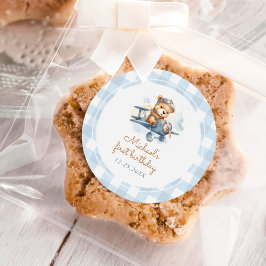 Adesivo Primeiro aniversario azul do urso de pelúcia do av