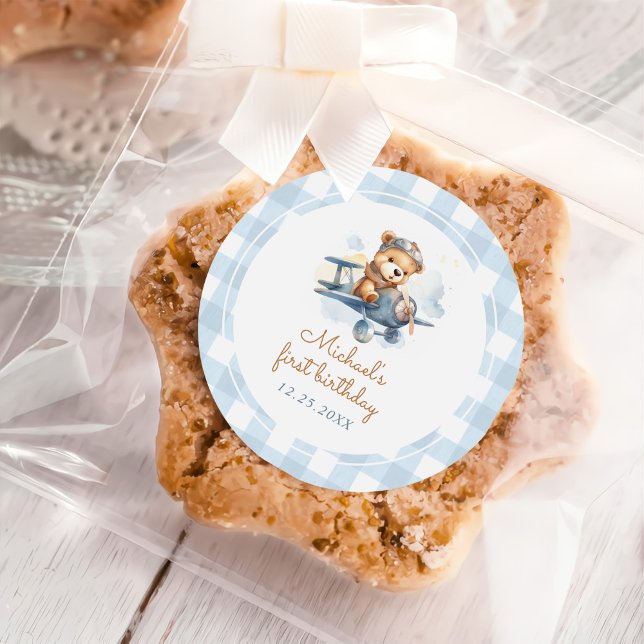 Adesivo Primeiro aniversario azul do urso de pelúcia do av (Criador carregado)