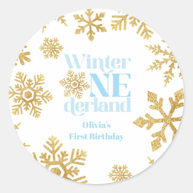 Adesivo Primeiro aniversario Azul Dourado Floco de Neve do (Frente)
