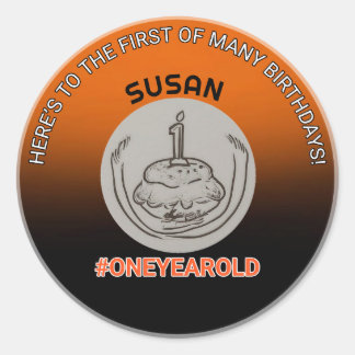 Adesivo Primeiro Aniversário Cheer: #OneYearOld Round Stic