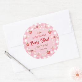 Adesivo Primeiro aniversário da Berry menina rosa xadrez m