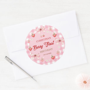 Adesivo Primeiro aniversário da Berry menina rosa xadrez m