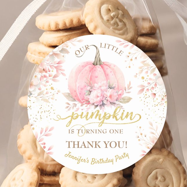 Adesivo primeiro aniversario de abóbora de Rosa Dourado (Criador carregado)