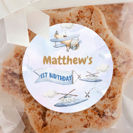 Adesivo Primeiro aniversario De Avião Azul Retro Cujo Cant
