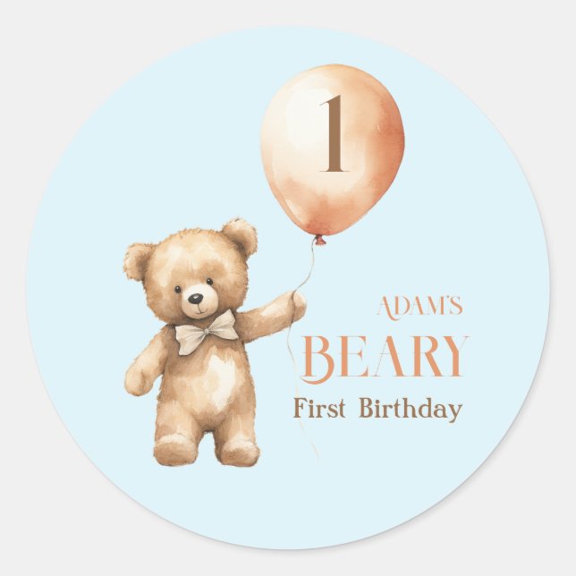 Adesivo Primeiro aniversario de Bear Blue Boy Minimer (Frente)