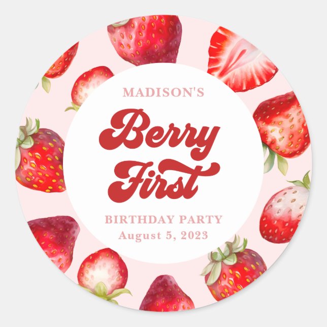 Adesivo Primeiro aniversario de Berry Cute Modern Boho Str (Frente)