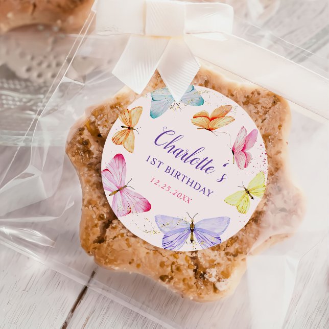 Adesivo Primeiro aniversario de Borboleta de Aquarela (Criador carregado)