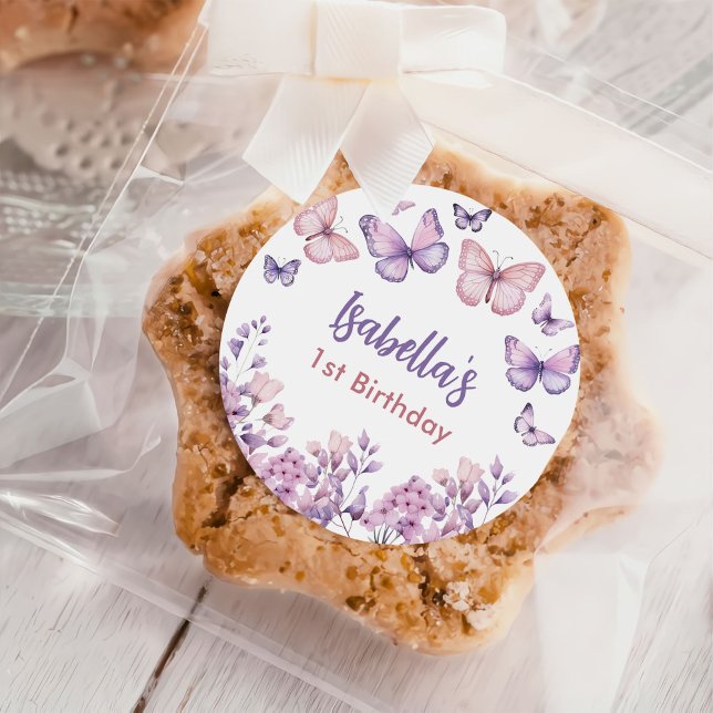 Adesivo Primeiro aniversario de Borboleta Floral Rosa (Criador carregado)