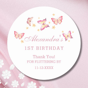 Adesivo Primeiro aniversario De Borboleta Rosa Obrigado