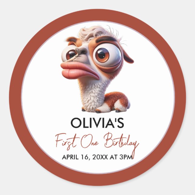 Adesivo Primeiro aniversario de Caricatura Engraçado Llama (Frente)