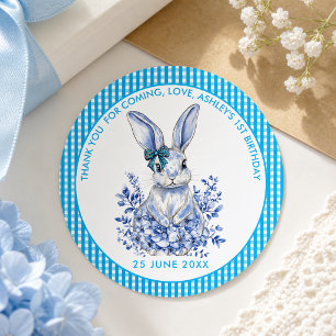 Adesivo Primeiro aniversario de Coelho Floral Azul para Cr