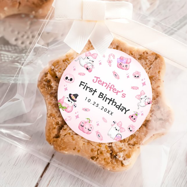 Adesivo Primeiro aniversario de Dia das Bruxas Ghost Rosa- (Criador carregado)