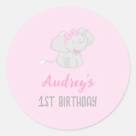 Adesivo Primeiro aniversario de Elefante Cento - Rosa