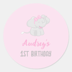 Adesivo Primeiro aniversario de Elefante Cento - Rosa