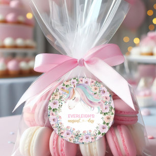 Adesivo Primeiro aniversario de Flor Cor-de-Rosa Mágica do