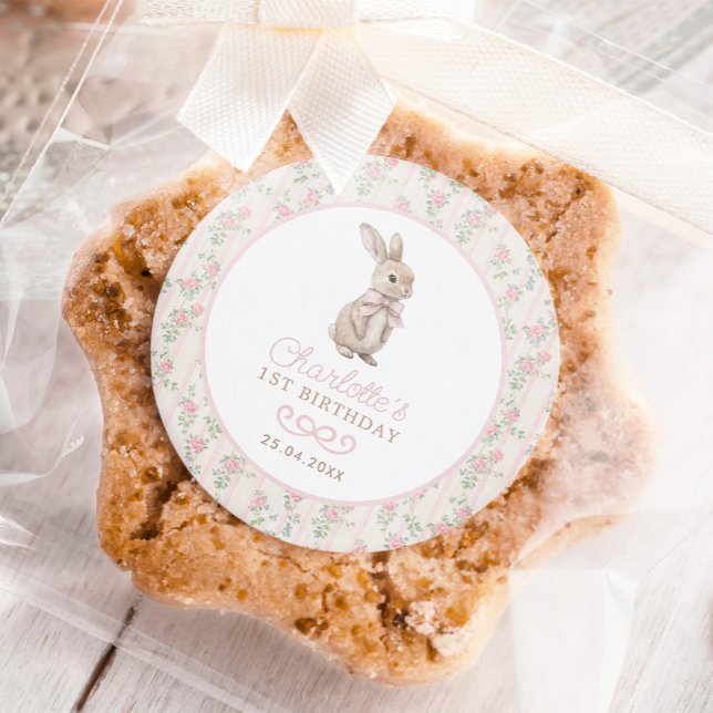 Adesivo Primeiro aniversario De Garota Floral Quente Bunny (Criador carregado)