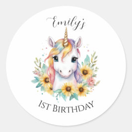 Adesivo Primeiro aniversario de girassóis de Unicórnio bon