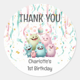 Adesivo Primeiro aniversario De Monstros Bonitos. Obrigado