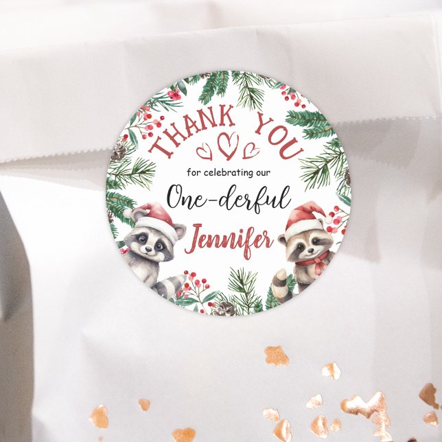 Adesivo Primeiro aniversario De Natal Woodland Obrigado (Criador carregado)