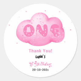 Adesivo Primeiro aniversario de Nuvem Rosa-Cor-de-Água com