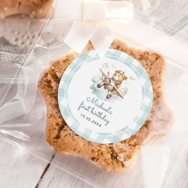 Adesivo Primeiro aniversario de Pastel Gingham (Criador carregado)