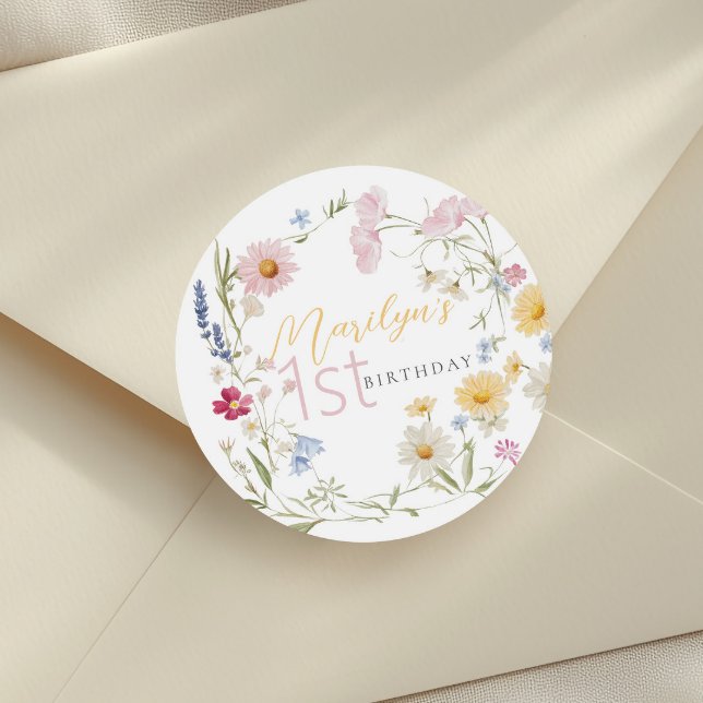Adesivo Primeiro aniversario de Pastel Little Wildflower (Criador carregado)