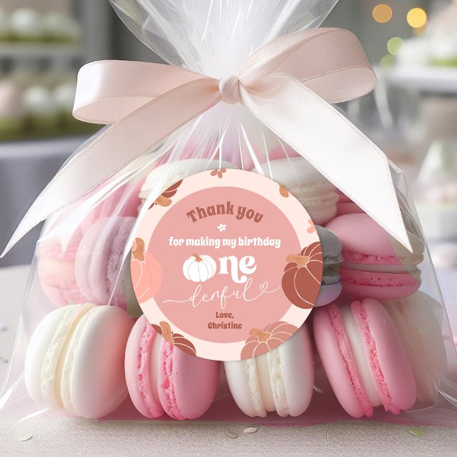 Adesivo Primeiro aniversario De Pumpkin Rosa Pastel Obriga (Criador carregado)