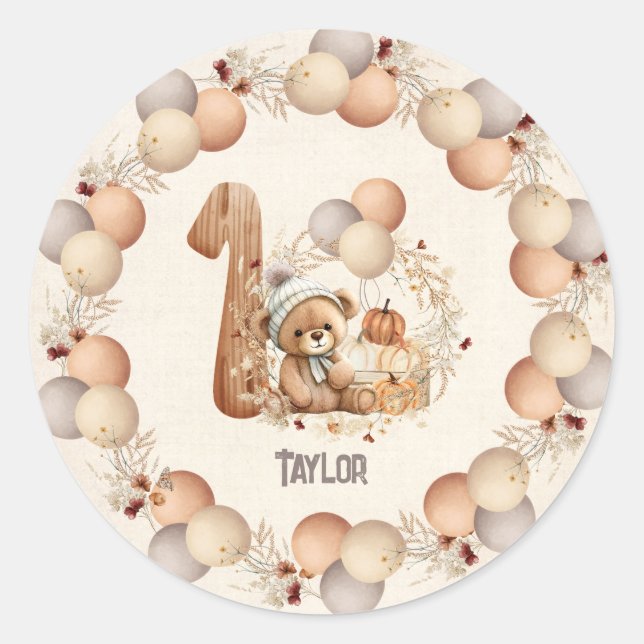 Adesivo Primeiro aniversario de ursinho de queda (Frente)