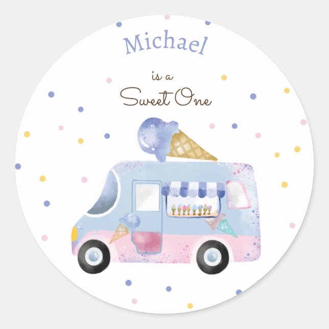 Adesivo Primeiro aniversário do caminhão Doce Um sorvete (Frente)