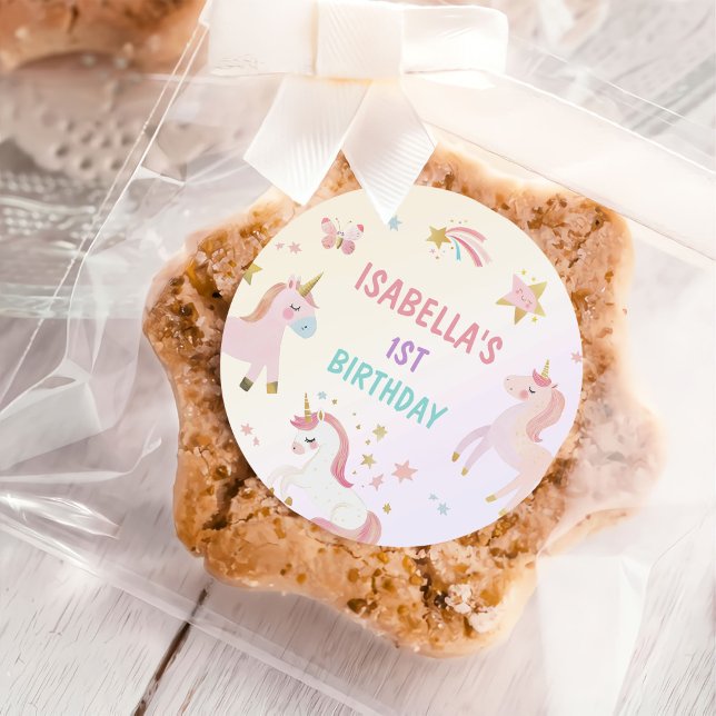 Adesivo Primeiro Aniversário do Unicorn Rainbow Pastel (Criador carregado)