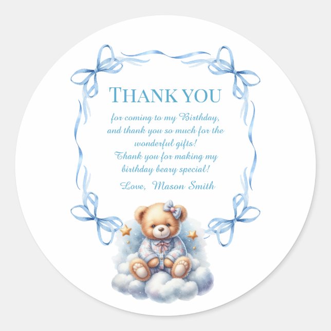 Adesivo Primeiro Aniversário do Urso Colorido do Balão (Frente)