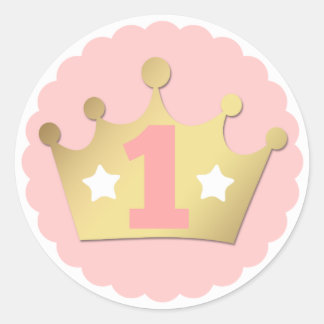 Adesivo Primeiro Aniversário Dourado Princesa Coroa e Pink