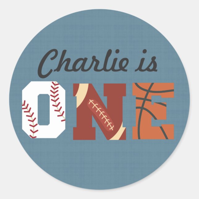 Adesivo Primeiro Aniversário Esportivo, Clássico Redondo (Frente)